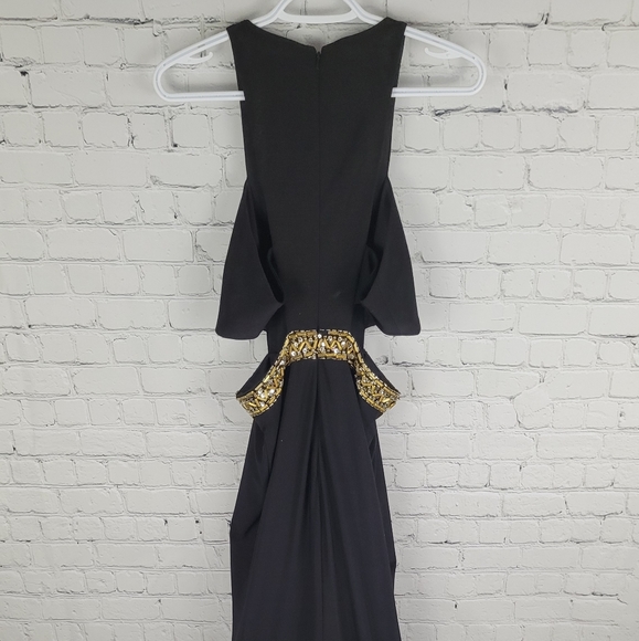 MAC DUGGAL | high neck side cutout sequin waist front slit train formal gown - Picture 6 of 9